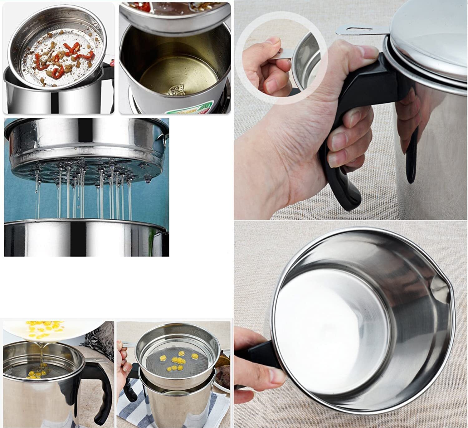 Kitchen Oil Filter Stainless Steel Household Oil Pot with Lid