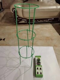 Mitsico Plant Support Stakes - Pvc Plastic Coated Steel, Green Color | Adjustable Rings For Tomato Plants, Rustproof, Easy Soil Penetration