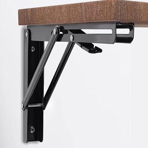 BLEQYSAR Sturdy Folding Shelf Brackets - Heavy Duty White Metal Triangle Table Bench Folding Shelf Bracket 12 Inch