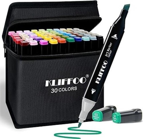 Dual Tip Colorful Art Markers Sketch Pens 30 Colours with Carrying Case for Painting Sketching Calligraphy Drawing -Brush Markers Twin Head Permanent Colouring Marker Pens for Kids Adult