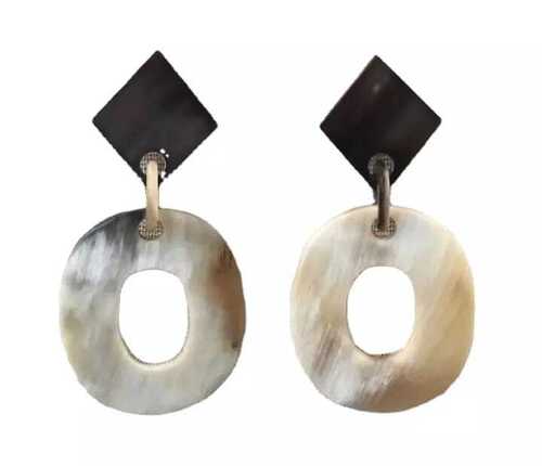 Buffalo Horn Drop and Round Earring Set