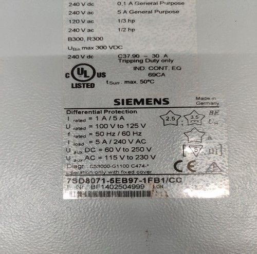 SIEMENS 7SD8071-5EB97-1FB1/CC RELAY