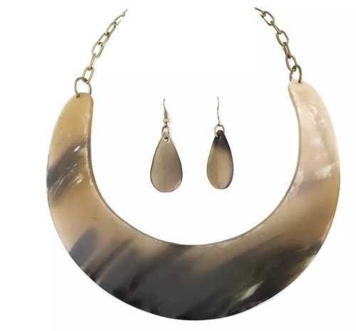 Buffalo Horn Necklace And Earring Set