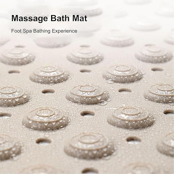 YCT Non-Slip Bath Mat, Shower Mat, with Suction Cups and Drainage Holes, Machine Washable, Foot Massage, Exfoliating, 27.5 x 14.2 inches, Gray