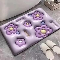 Yorten 3D Visual Anti-Slip Absorbent Mat, Quick Drying Non-Slip Bath Mat, 3D Sense of Swelling Small Flower Soft Diatom Mud Super Absorbent Bath Mat