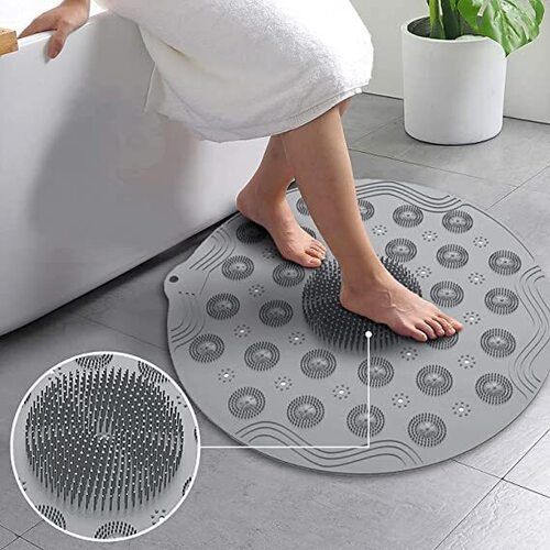 Mitsico Portable Round Slip Mat Anti Slip Shower Mats Bath Wash Cushion Tub Mat Foot Acupressure Silicone Mat Bathroom Floor Mat