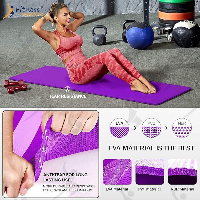 Fitness Mantra Yoga Mat for Gym Workout and Yoga Exercise with 4mm Thickness, Anti-Slip Yoga Mat for Men & Women Fitness (Qnty.-1 Pcs.) (Purple)(4mm)