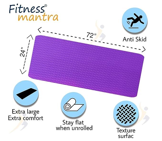 Fitness Mantra Yoga Mat for Gym Workout and Yoga Exercise with 4mm Thickness, Anti-Slip Yoga Mat for Men & Women Fitness (Qnty.-1 Pcs.) (Purple)(4mm)