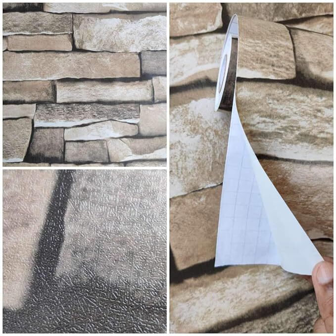 Impression 3D Stone Style Rustic Effect Wallpaper, Wall Sticker, PVC Self Adhesive Warm Decoration Background Home Decor Stickers