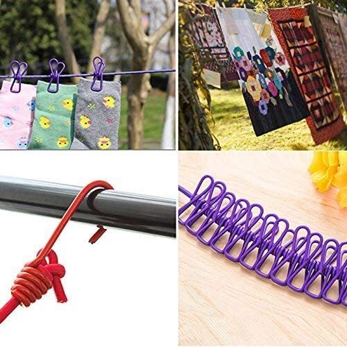 Mitsico Hanger 12 Clips Clothes Line Travel Clothes Drying Rope Windproof Elastic Clips, Easy to Use