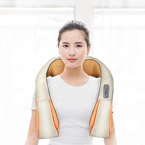 ROADDPMATE Cordless Shiatsu Neck and Back Massager with Heat, Rechargeable Shoulder Massager with USB Charge Cable, Portable 3D Kneading Massage Pillow for Pain Relief, Gift for Men & Women (Beige)