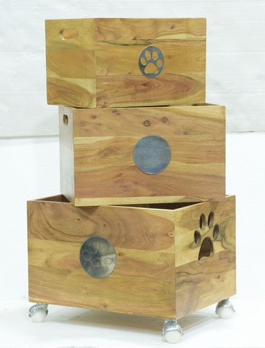 Wooden Dog Toy  Boxes With Natural Finish