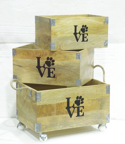 19 Inch Wooden Dog Boxes With Natural Finish - Color: Brown