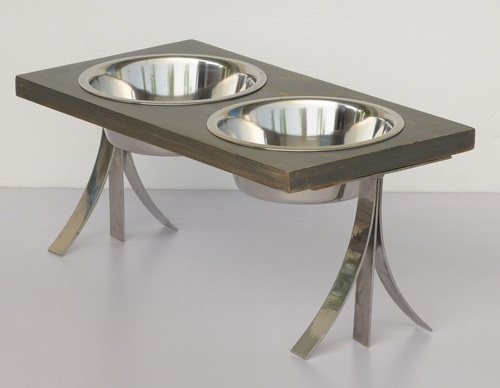 Wooden Dog Serving Table - Color: Brown And Silver