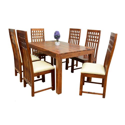 Brown Wooden High Back Dining Set