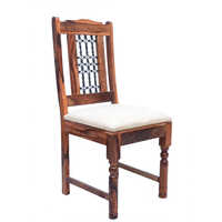 Iron Jali Chair - Solid Wood, Polished Brown Finish | Eco-friendly Indoor Home Furniture With Intricate Design
