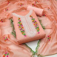 Heavy Chanderi Embroidery Dress Material - Top: 1.9 Mts, Inner: 1.6 Mts, Bottom: 2 Mts, Dupatta: 2.1 Mts | Anti-wrinkle, Non-toxic, Washable, All Season