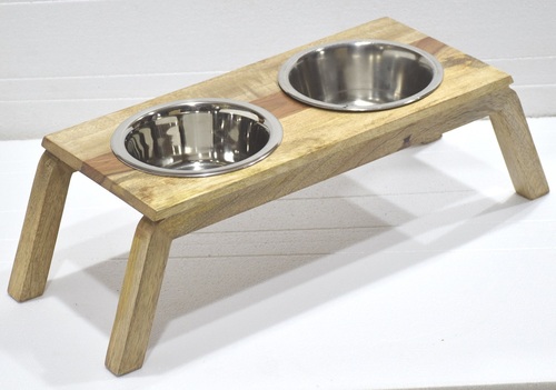 22 Inch Wooden Dog Food Serve Table With Bowl