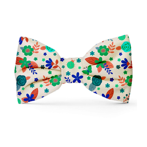 Ivory Velvet Dog Bow Tie - Cotton Material, Standard Size | Multicolored Design, Adjustable Strap for Comfort, Elegant Pet Apparel