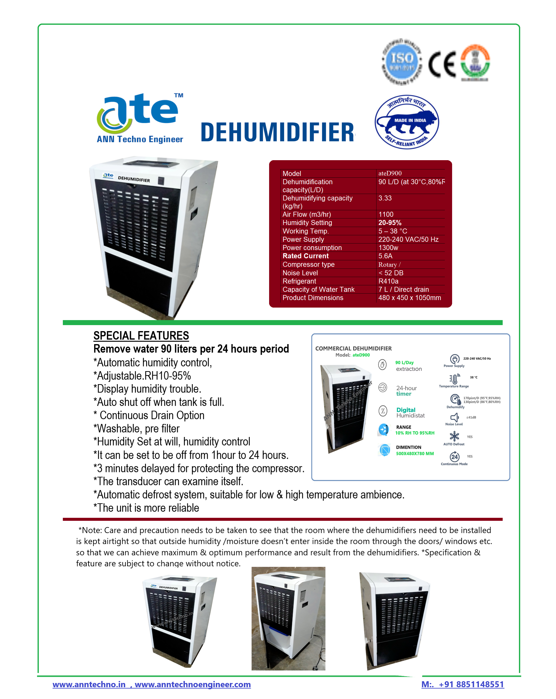 Portable Dehumidifier ateD900B 90 L-Day