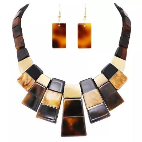 Buffalo Horn Plates Necklace and Earring Set