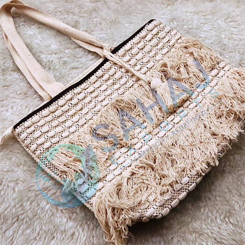 Off-White Self Design Jute Bag