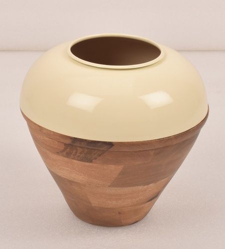 Wooden Flower Pot With Metal Top