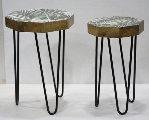 Wooden Stool With MetAL Legs