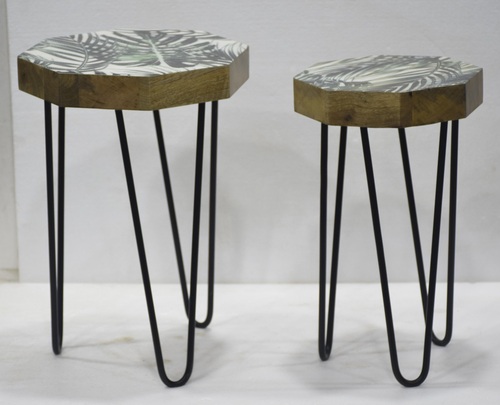 Wooden Stool With Metal Legs