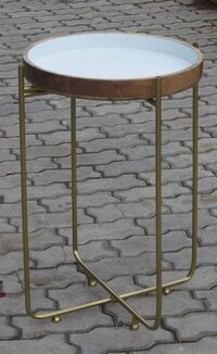 Wooden Round Tray With Metal Stand - Assembly: No Assembly Required