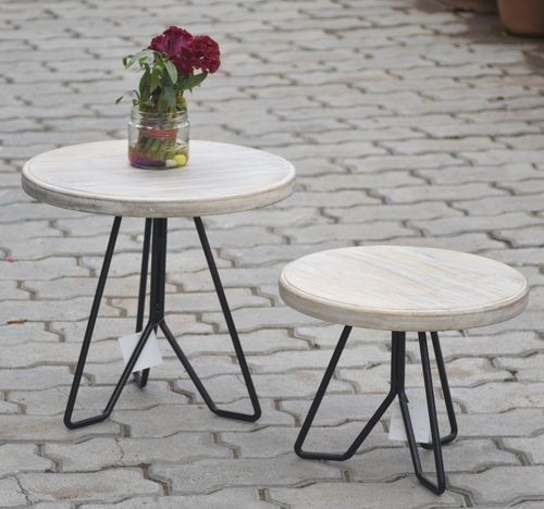 Wooden Stool Set With Metal Legs