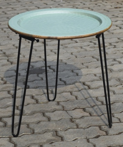 23 Inch Wooden Stool With Metal Legs
