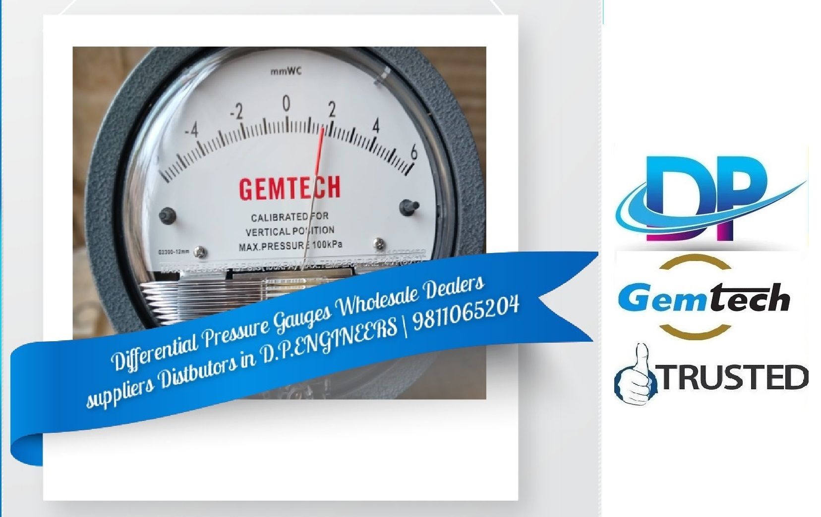 GEMTECH Differential Pressure Gauge Wholesaler by Main Rod Kasna Greater Noida