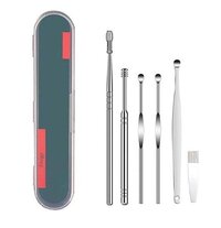 Faigy 6 Pcs Ear Pick Earwax Removal Kit - Pvc Material, Single Cavity, Black Color | Ear Cleansing Tool Set With Cleaning Brush And Storage Box