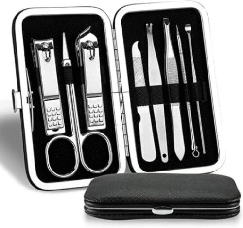 Manicure Set Nail Clippers 8 In 1 Stainless Steel Pedicure Kit with Nail Cutter, Scissors, Eyebrow, Ear Pick, Toe Nail Scissors Professional facial Care Grooming Nail Care Travel Kit For Men & Women