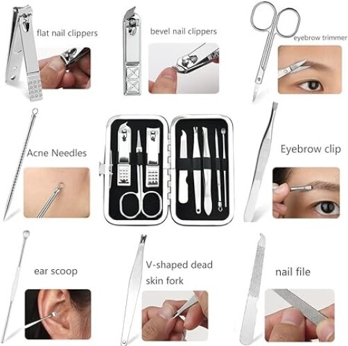 Mitsico Silver 8 Pcs Manicure-Set Manicure Kit Nail Clippers Set