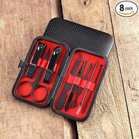 Mitsico Black 8 Pcs Manicure Set - Stainless Steel, Multi-purpose | Ergonomic Design, Luxurious Pu Leather Case, Portable For Travel