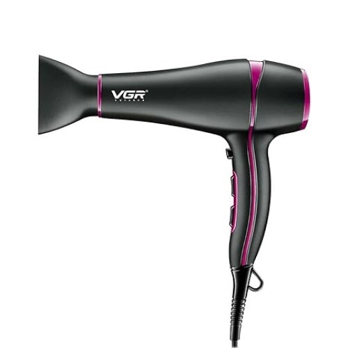 VGR V-402 Professional Hair Dryer 1800-2200 W 3 Heat Setting (Hot/Cool/Warm) with Independent Cool Shot comes with Diffuser, Concentrator, Double Overheating Protection and 2 Speed Settings -Black