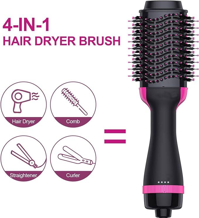 BRITSPEAR 1000 Watts Hair Dryer and Volumizer Styler, Professional 2-in-1 Salon Negative Ion Ceramic Electric Blow Rotating Straightener and Curly Comb-Black