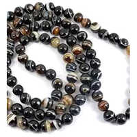 Sulemani Hakik Banded Agate Beads - High-quality Quartz, 8mm Round Beads , Polished Black And Brown Colors