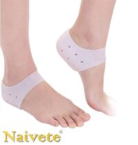 Naivete Silicone Gel Heel Pad Socks For Heel Swelling Pain Relief,Dry Hard Cracked Heels Repair Cream Foot Care Ankle Support Cushion - For Men And Women - (Free Size) (1 Pair)