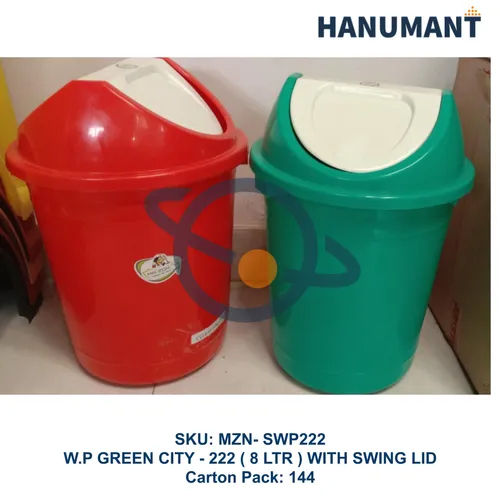 Plastic Dustbin WP Green City - 222 ( 8 Ltr ) With Swing Lid