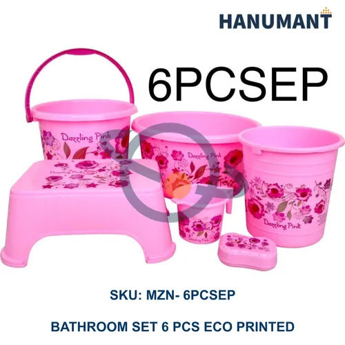 Premium Plastic Bathroom Eco Printed Set 6 Pcs