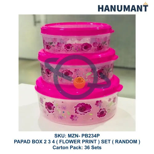 Papad Box 2 3 4 Set Flower Printed Transparent