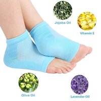 Purastep Silicone Gel Heel Socks For Dry Hard Cracked Heels Repair, Foot Care Support Cushion With Spa Botanical Gel Pad - For Men And Women - (Free Size) (1 Pair) (Blue)