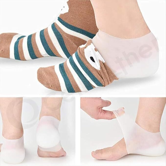 Silicone Half Heel Protector Socks Moisturizing Socks for Foot-Care and Anti Heel Cracks Gel Heel Cups Silicon Heel Pad For Heel Ankle Pain Heel Spur Shoe Support Pad All in One Combo(1 Pair)