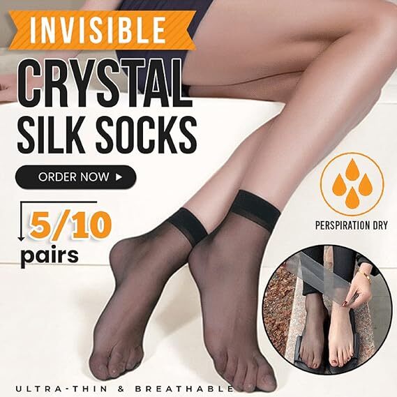 Summer Invisible Slip-Resistant Crystal Silk Socks,Silk Sheer Ankle Socks for Women,Ultrathin Invisible Non-Slip