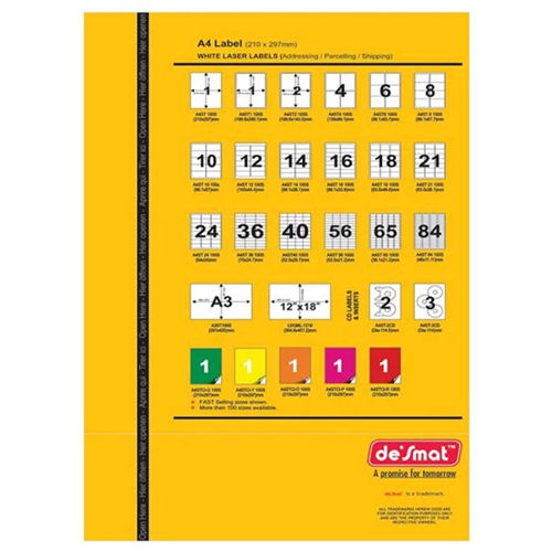 Different Options Available . A4-St1 Desmat Sticker Label