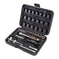 Kt-19skt14 Hand Socket Set - Stainless Steel, 19 Pieces In Various Sizes, Sleek Black Finish, Comfortable Rubber Handle