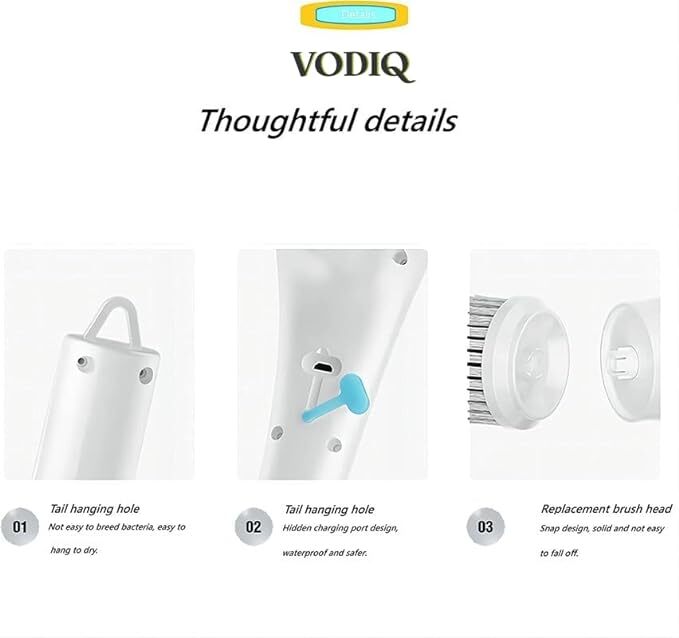 VODIQ Electric Spin Scrubber,Electric Cleaning Brush,Automatic Cleaning Brush with 5 Replaceable Cleaning Heads for Tile/Bathroom/Tub/Kitchen/Sink Handheld Electric Household Cleaning Brush,White